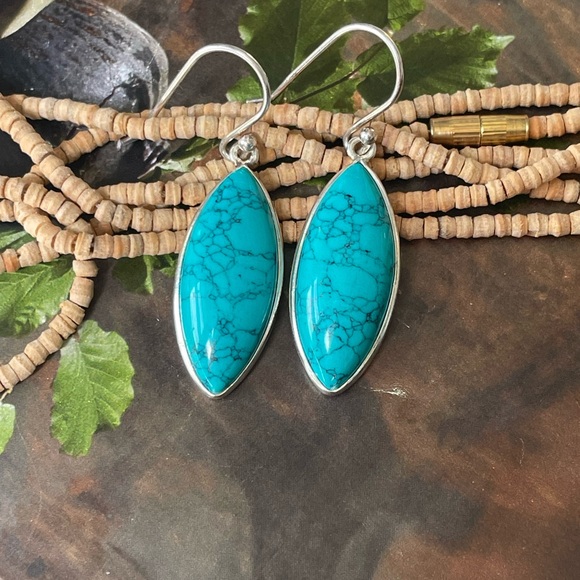 925 Sterling Silver Turquoise Earrings cool Marquise shape!! - Picture 9 of 10